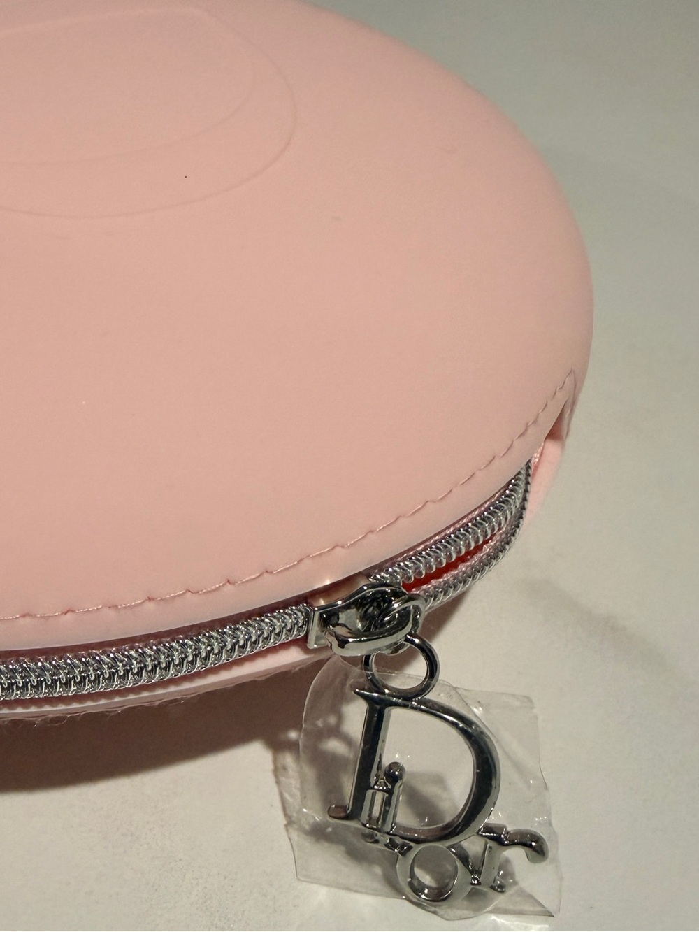 Dior Soft Pink Round Silicone Zippered Makeup Cosmetic Bag - Picture 6 of 6